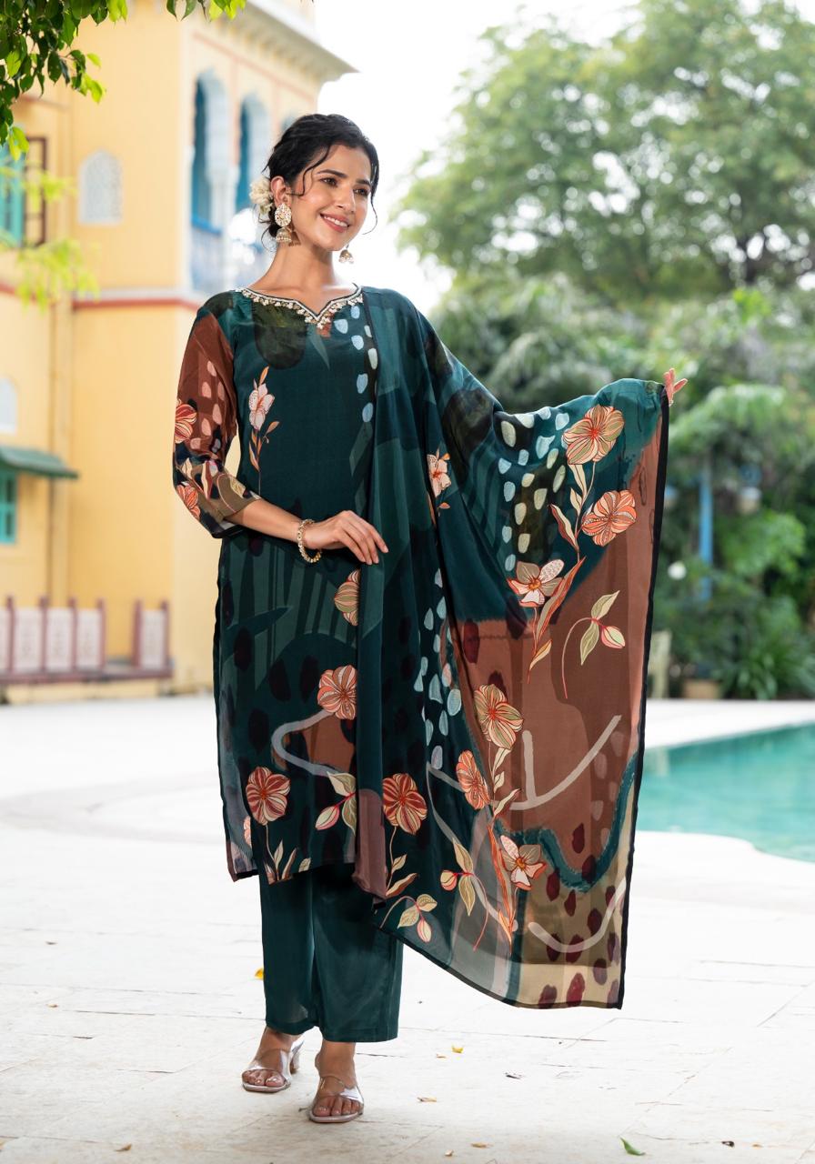 Pure crepe digital printed suit set