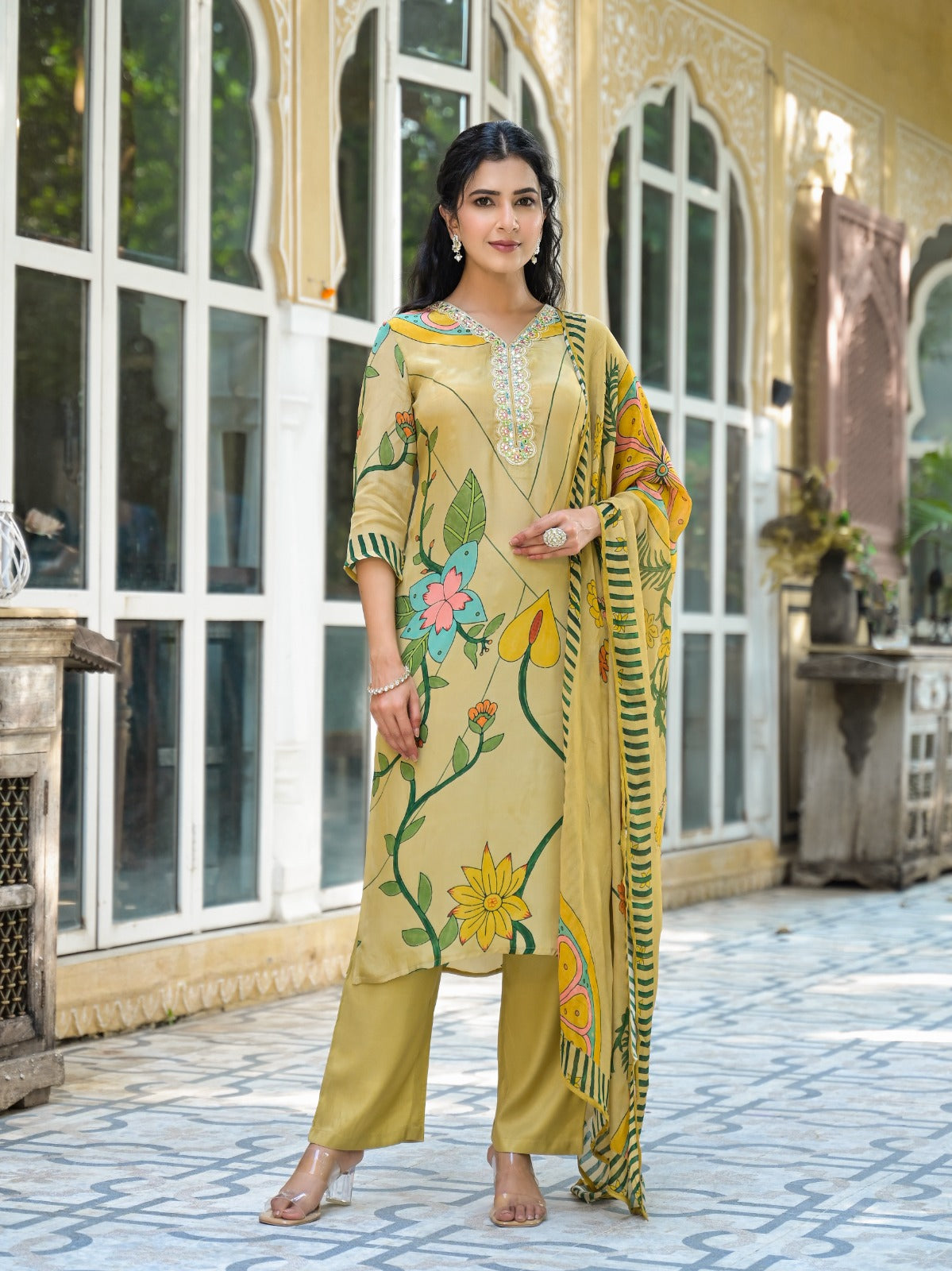 Pure crepe digital printed suit set