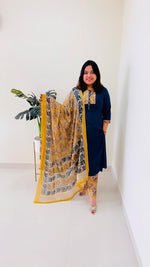 Pure cotton organic kalamkari suit set in blue