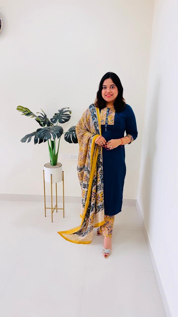 Pure cotton organic kalamkari suit set in blue