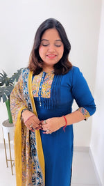 Pure cotton organic kalamkari suit set in blue