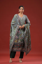 Premium dola silk V neck hand work suit set