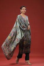 Premium dola silk V neck hand work suit set