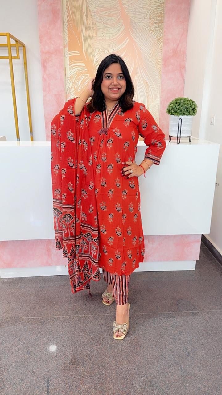 Pure cotton v neck full suit set