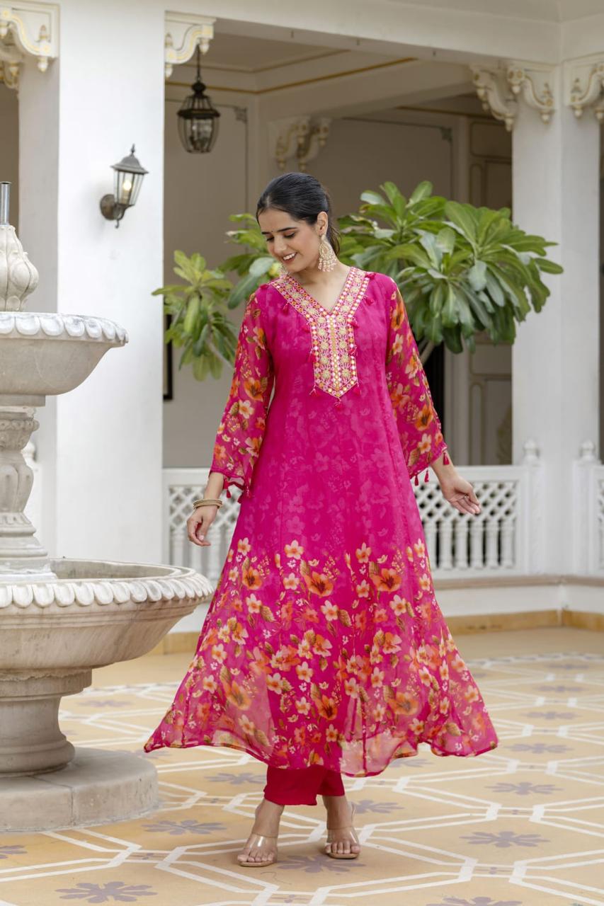 Premium shiffon Anarkali suit set