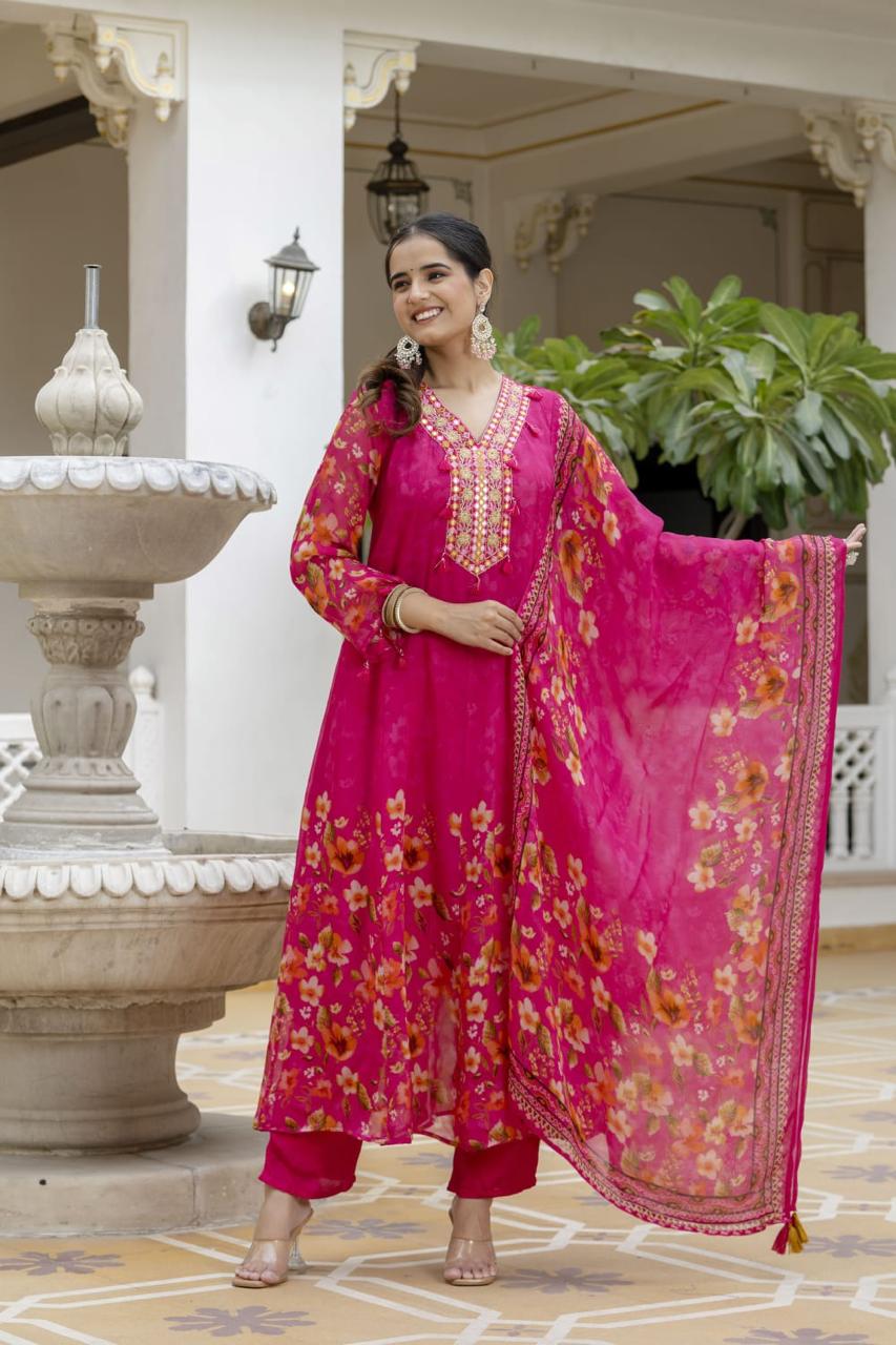 Premium shiffon Anarkali suit set