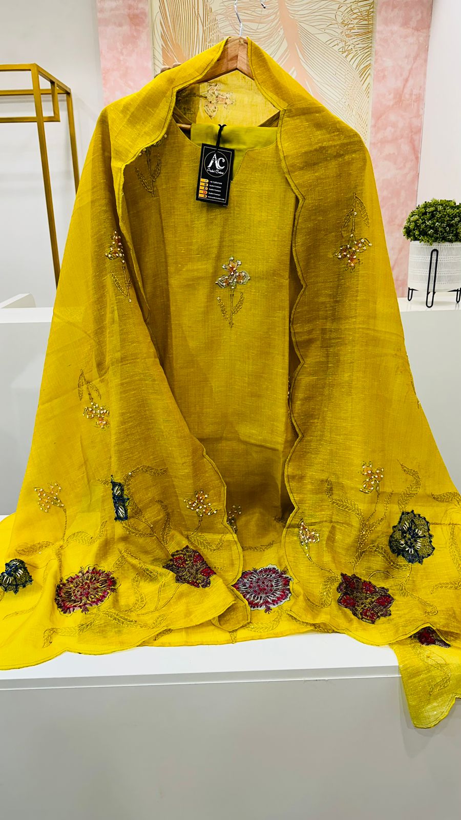 Premium linen cotton chanderi fully katha stitched suit set