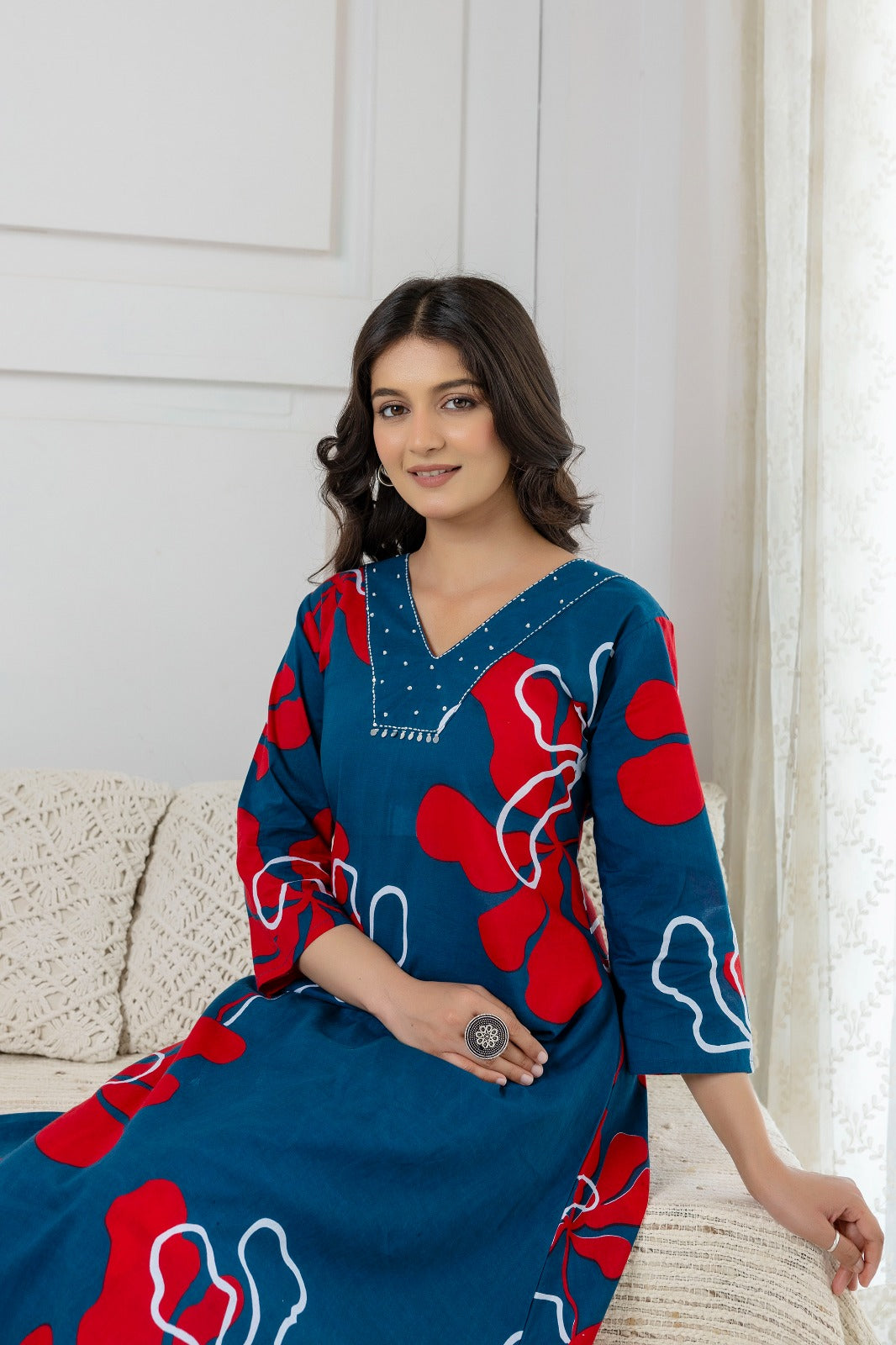 V neck floral kurta pant set