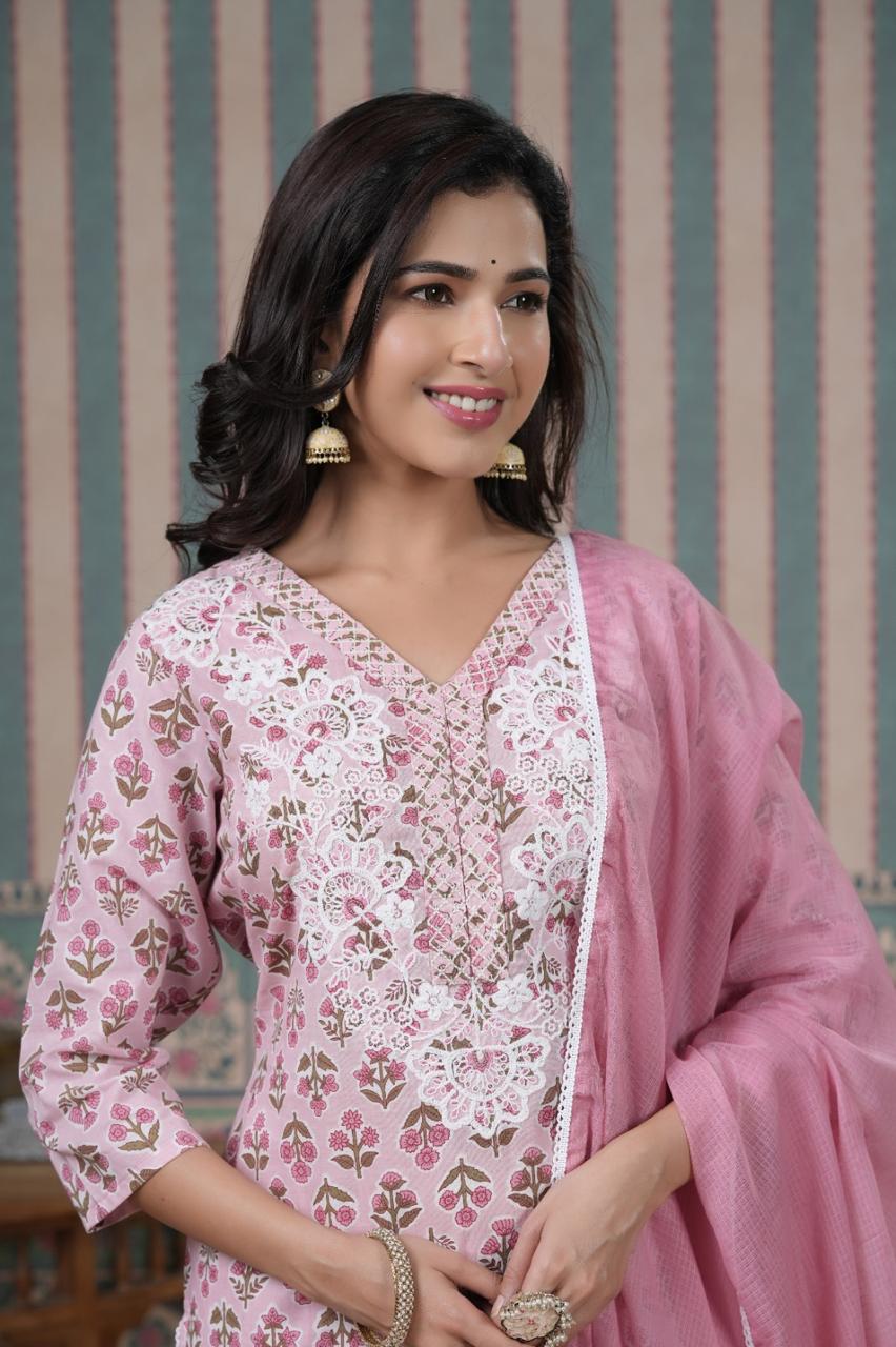 Pure cotton fully embroidered suit set