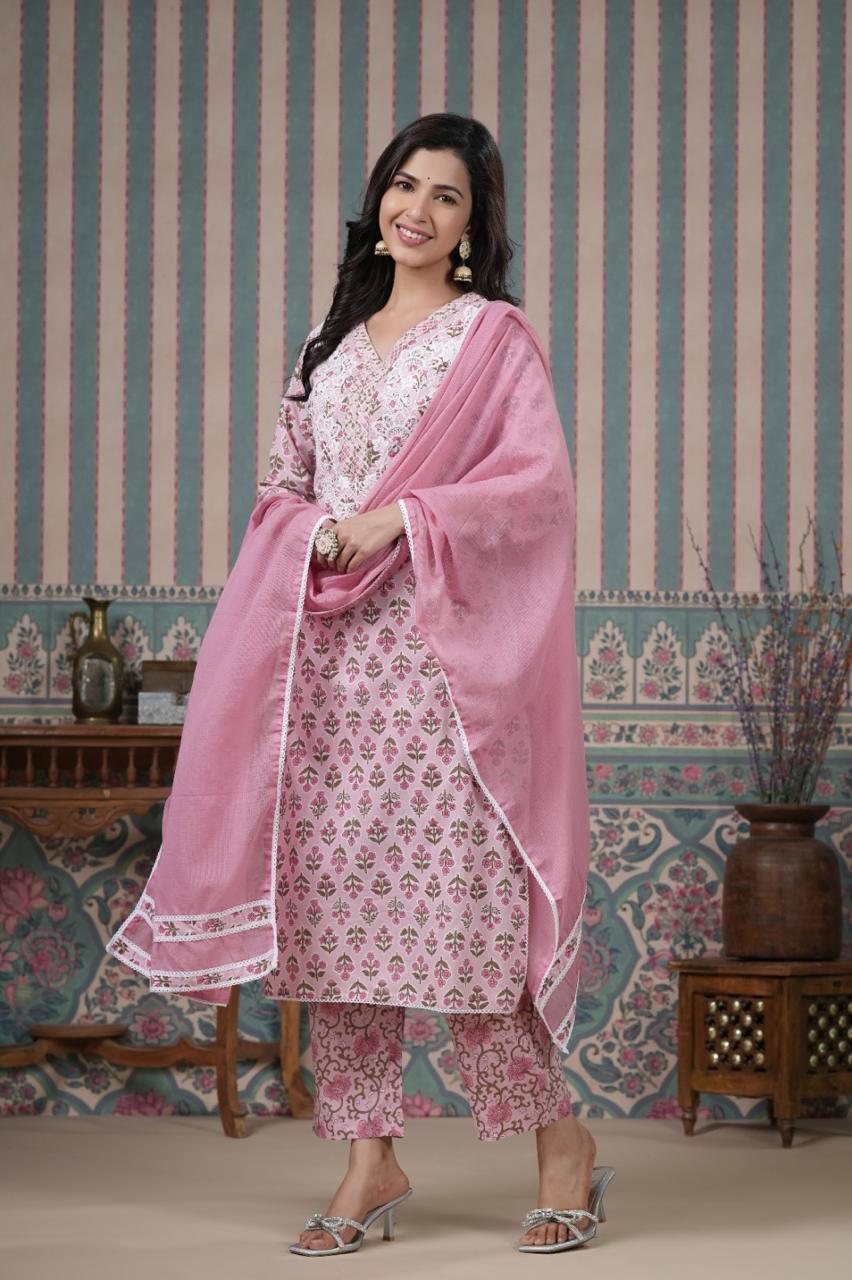 Pure cotton fully embroidered suit set
