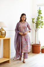 Premium cotton suit with zari embroidery and paired with soft organza dupatta