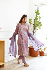 Premium cotton suit with zari embroidery and paired with soft organza dupatta