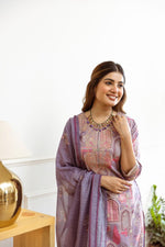 Premium cotton suit with zari embroidery and paired with soft organza dupatta