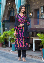 Pure muslin silk V neck suit set with stylish hem and sleeves