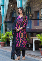 Pure muslin silk V neck suit set with stylish hem and sleeves