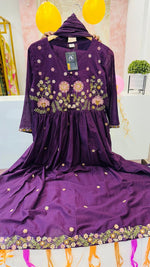 Pure mul cotton Anarkali embroidered suit set