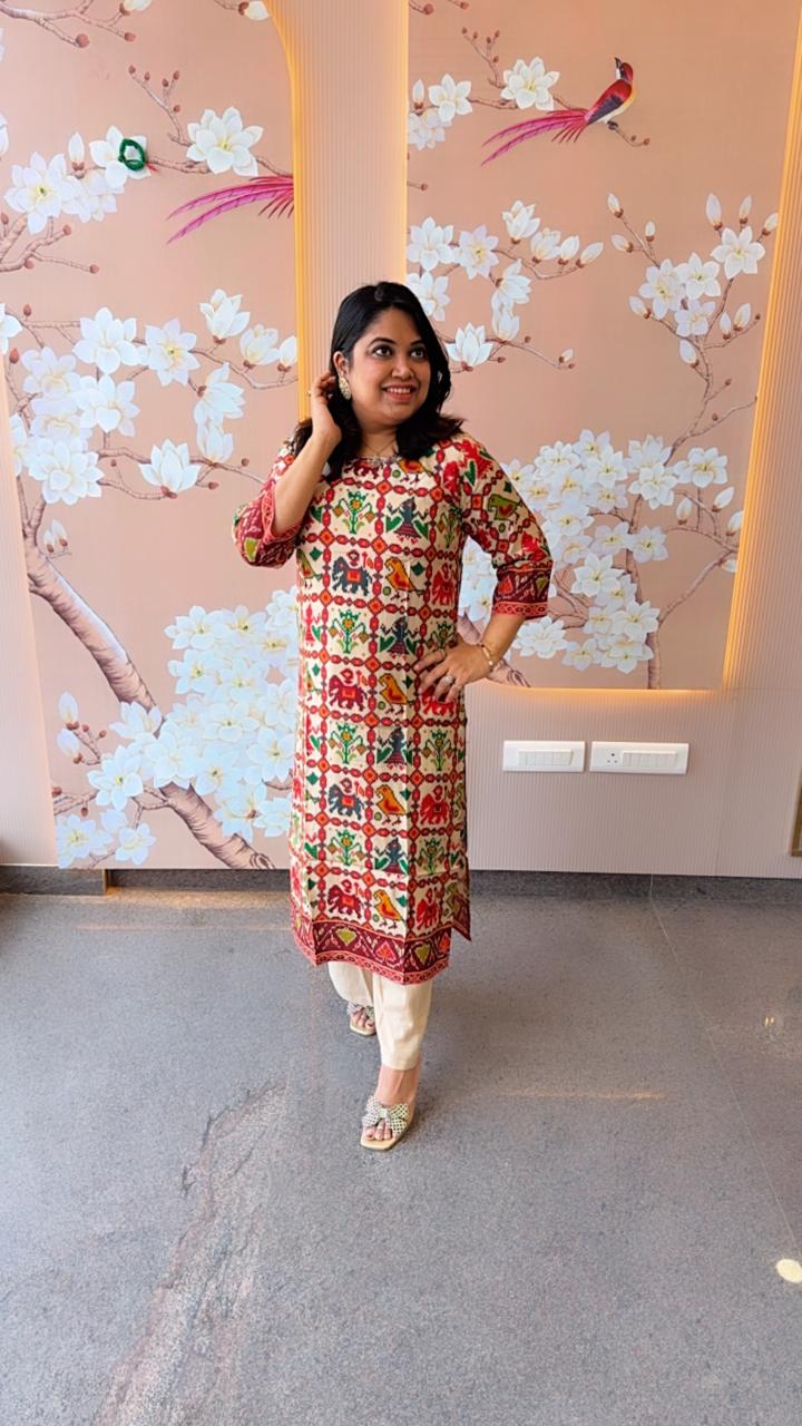 Wow gaji muslin silk Patola kurta pant