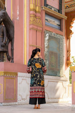 Pretty muslin stylish digital printed kurta pant in black