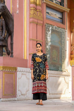 Pretty muslin stylish digital printed kurta pant in black