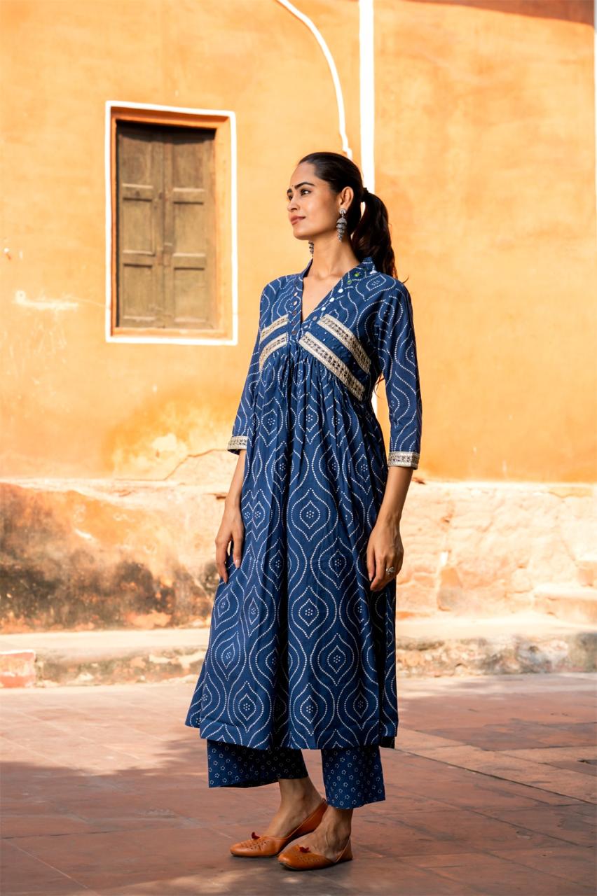 Cotton V neck alia cut kurta pant