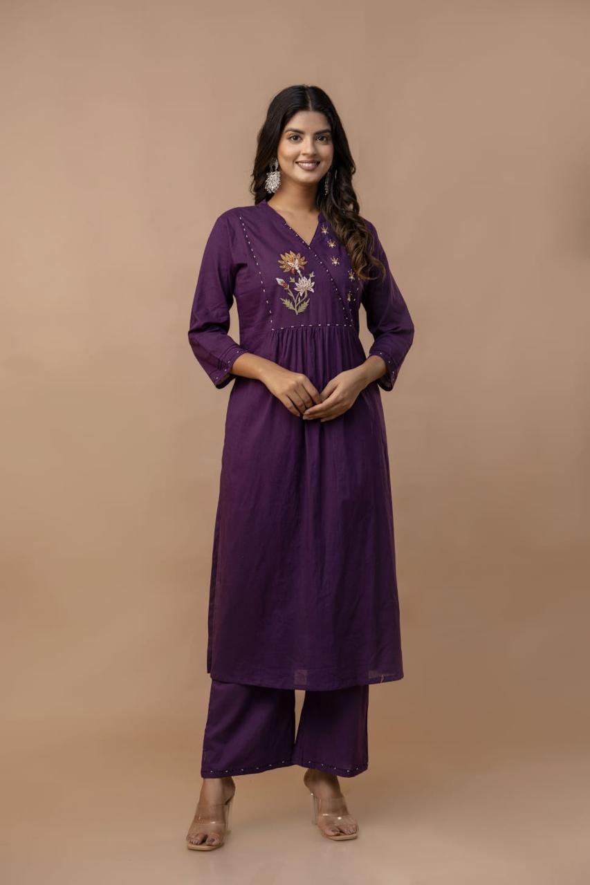 Pretty cotton embroidered suit set