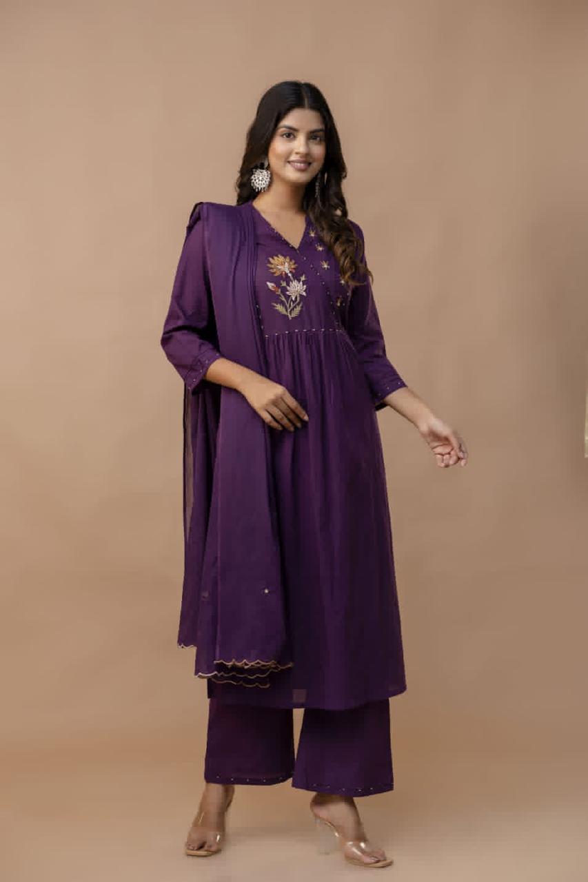 Pretty cotton embroidered suit set