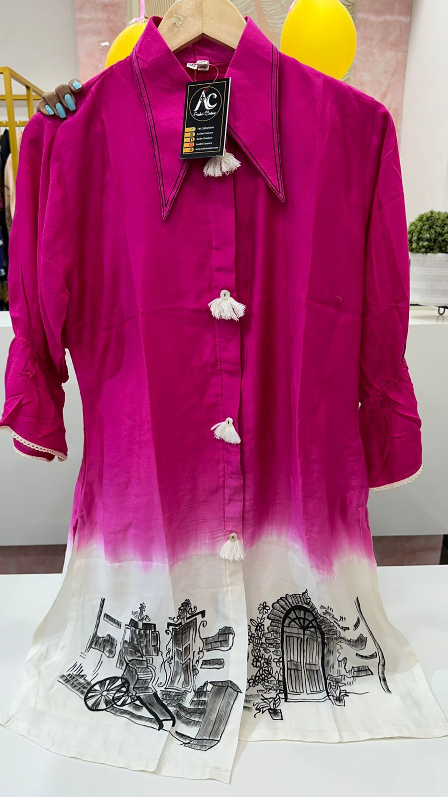 Pure muslin silk brush painted Co ord set