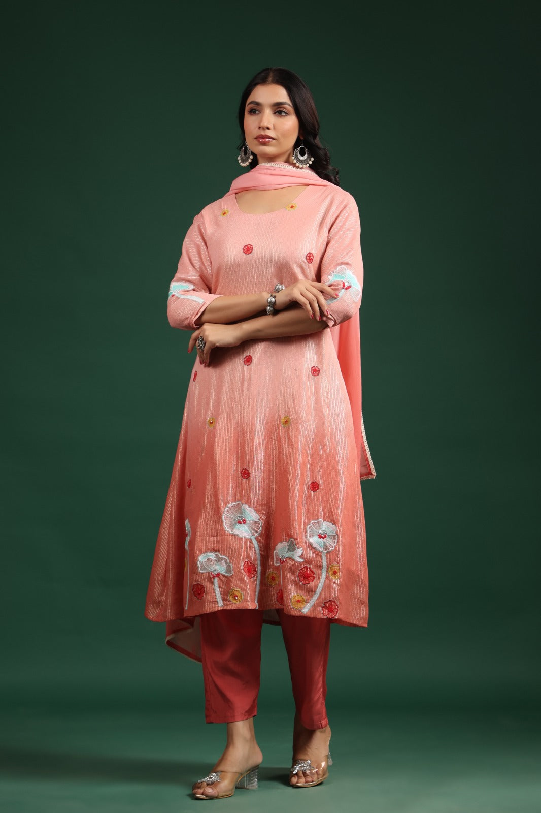 Pretty crushed shimmer tissue applique suit set