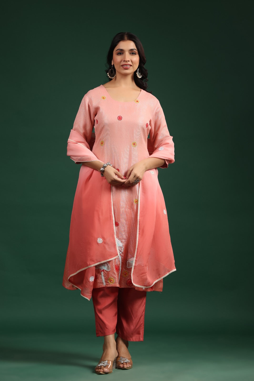 Pretty crushed shimmer tissue applique suit set