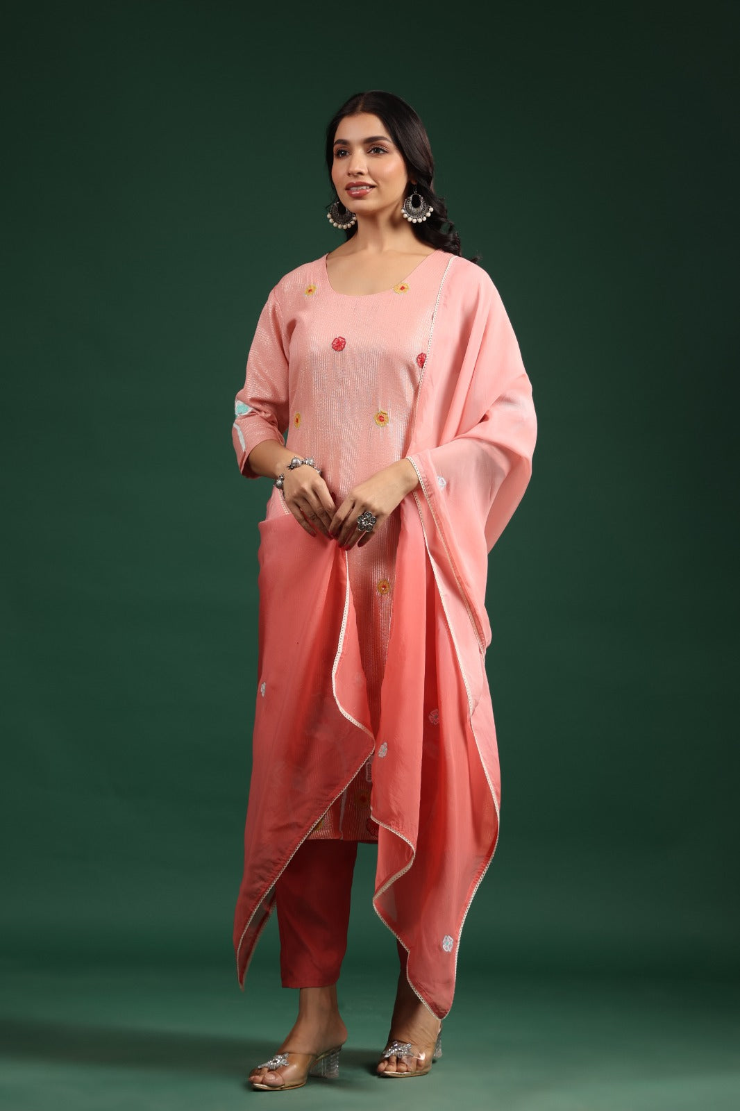 Pretty crushed shimmer tissue applique suit set