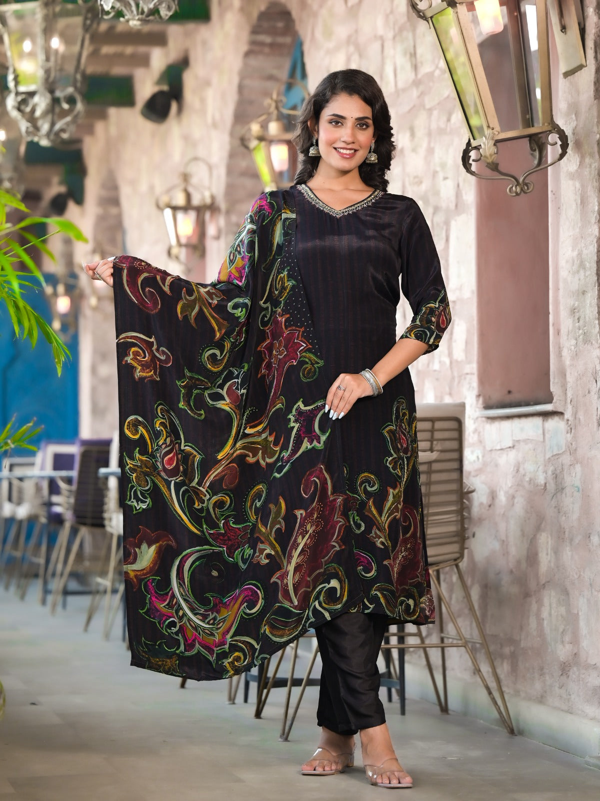 Pure crepe digital printed suit set