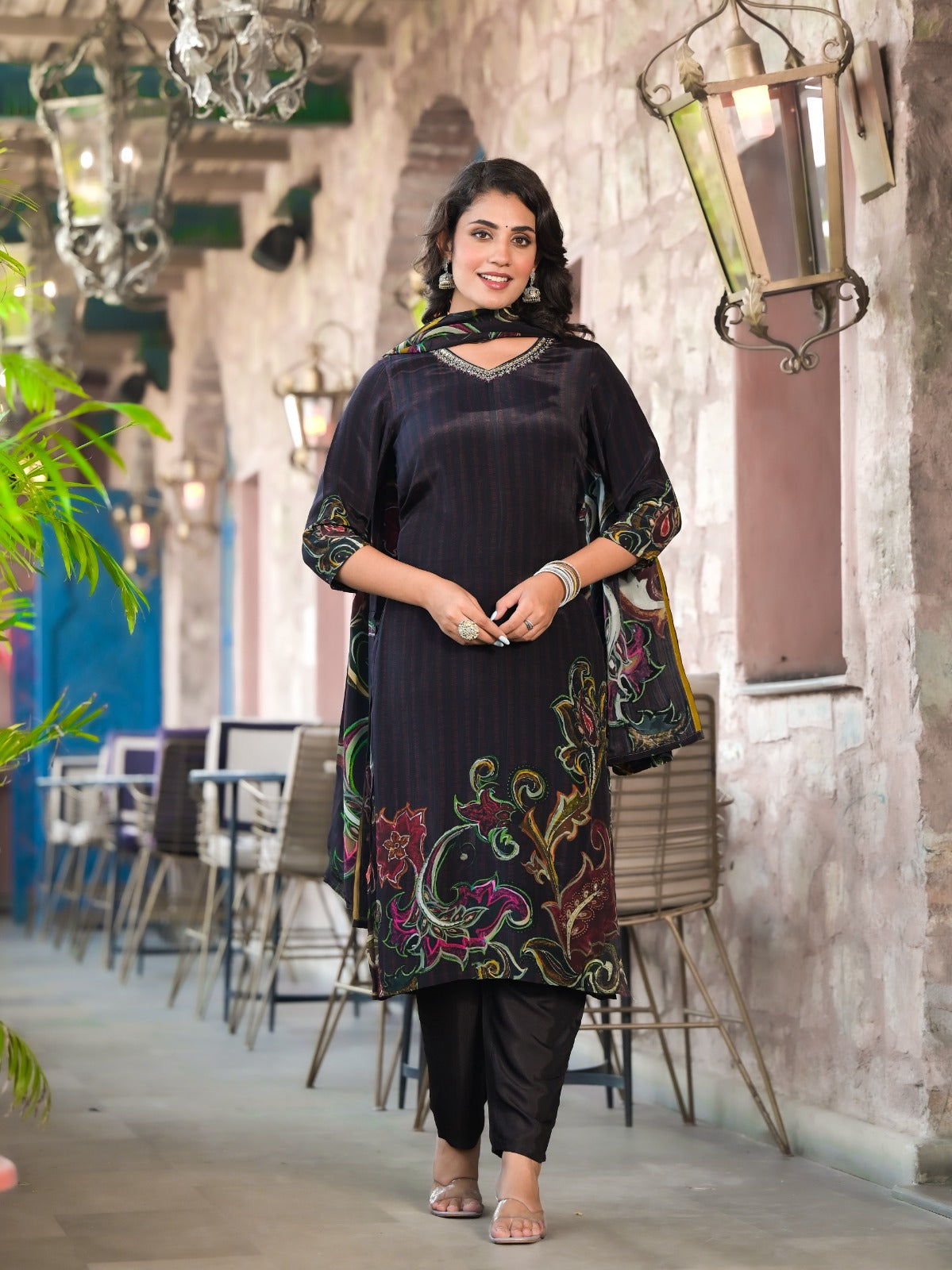 Pure crepe digital printed suit set