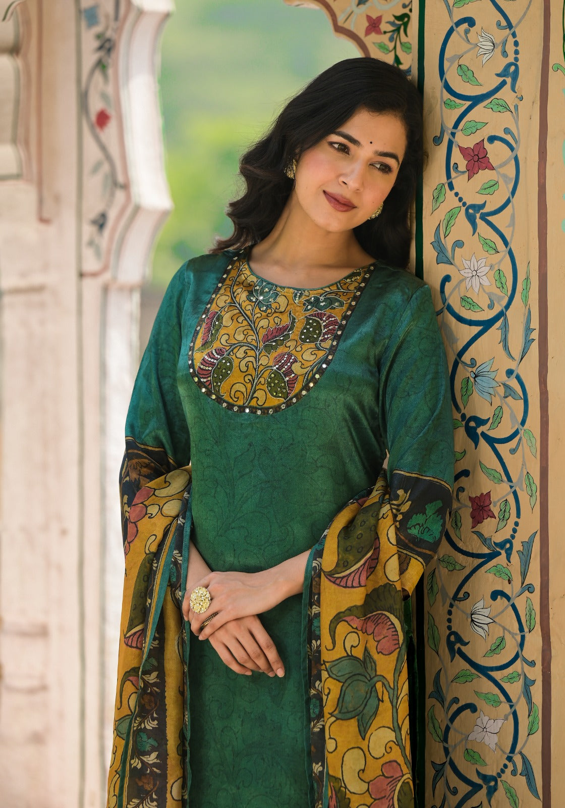 Premium gaji silk kalamkari suit set