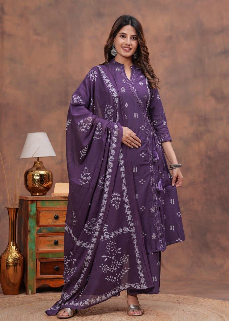 Pretty purple angrakha cotton suit set