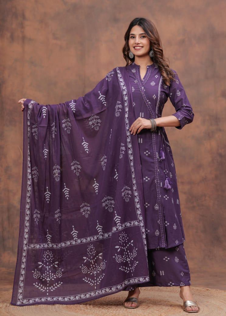 Pretty purple angrakha cotton suit set