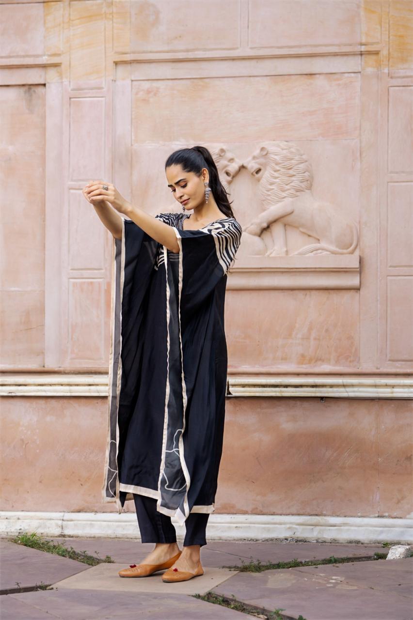 Pure muslin silk digital printed kaftan