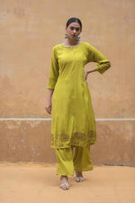 Butter muslin silk kurta pant in green