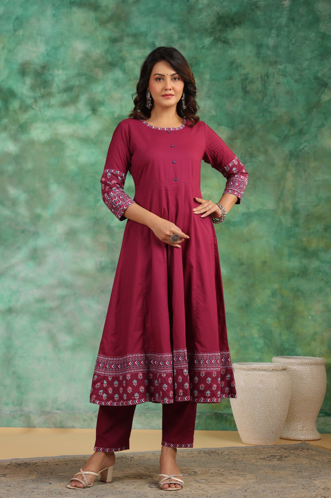 Pretty cotton Anarkali jacket suit