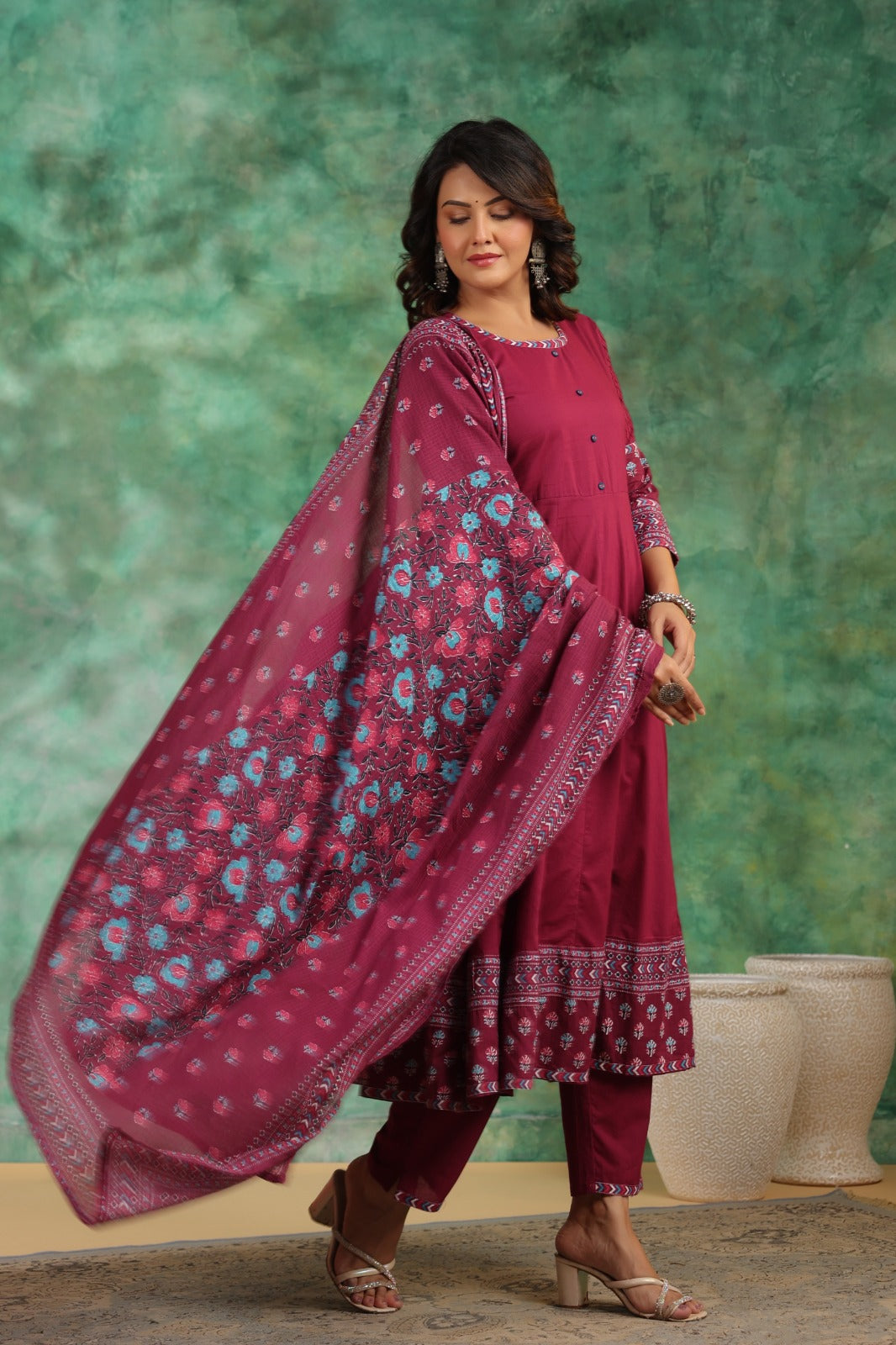 Pretty cotton Anarkali jacket suit