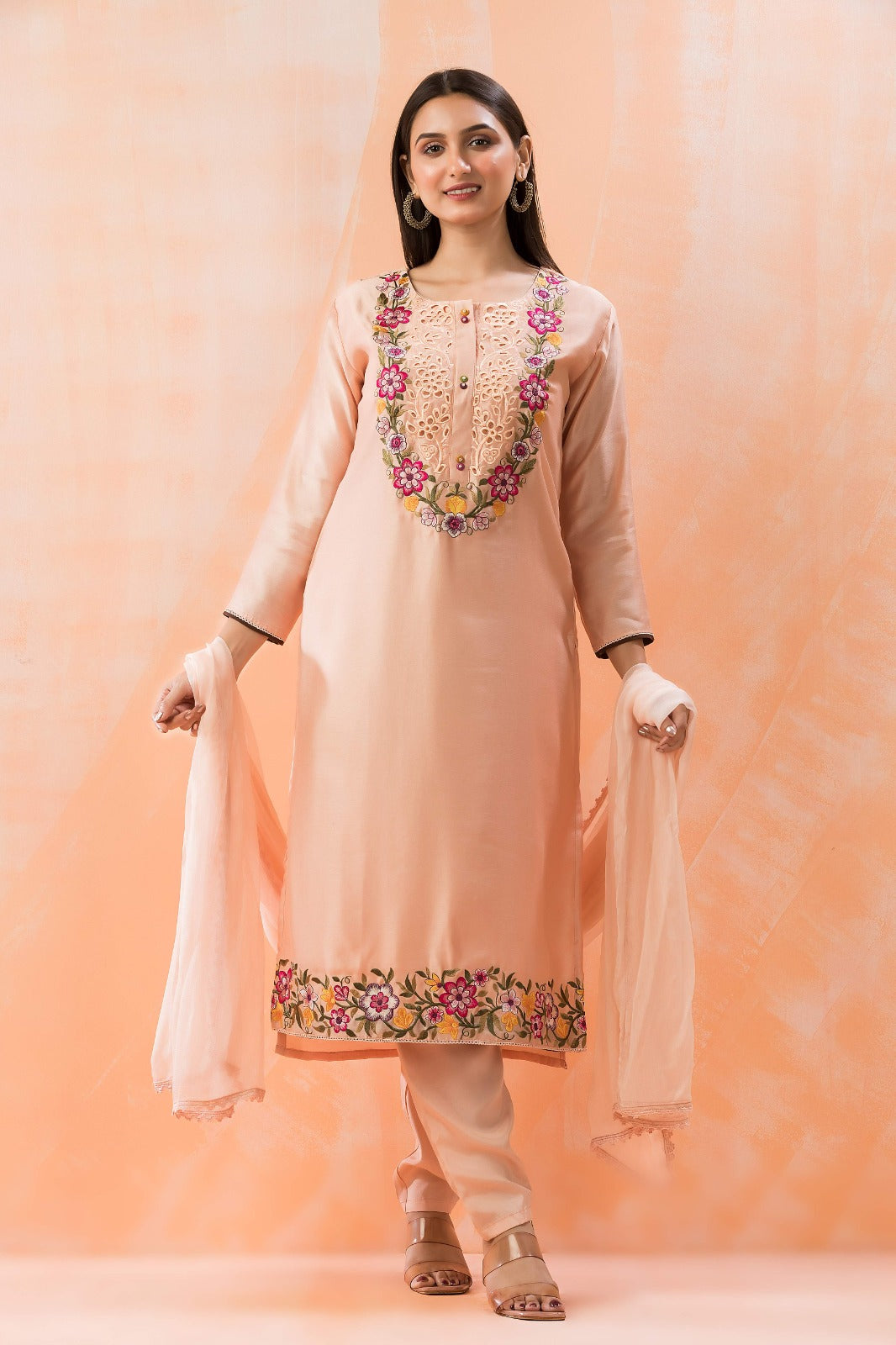 Embroidered premium lining silk suit set
