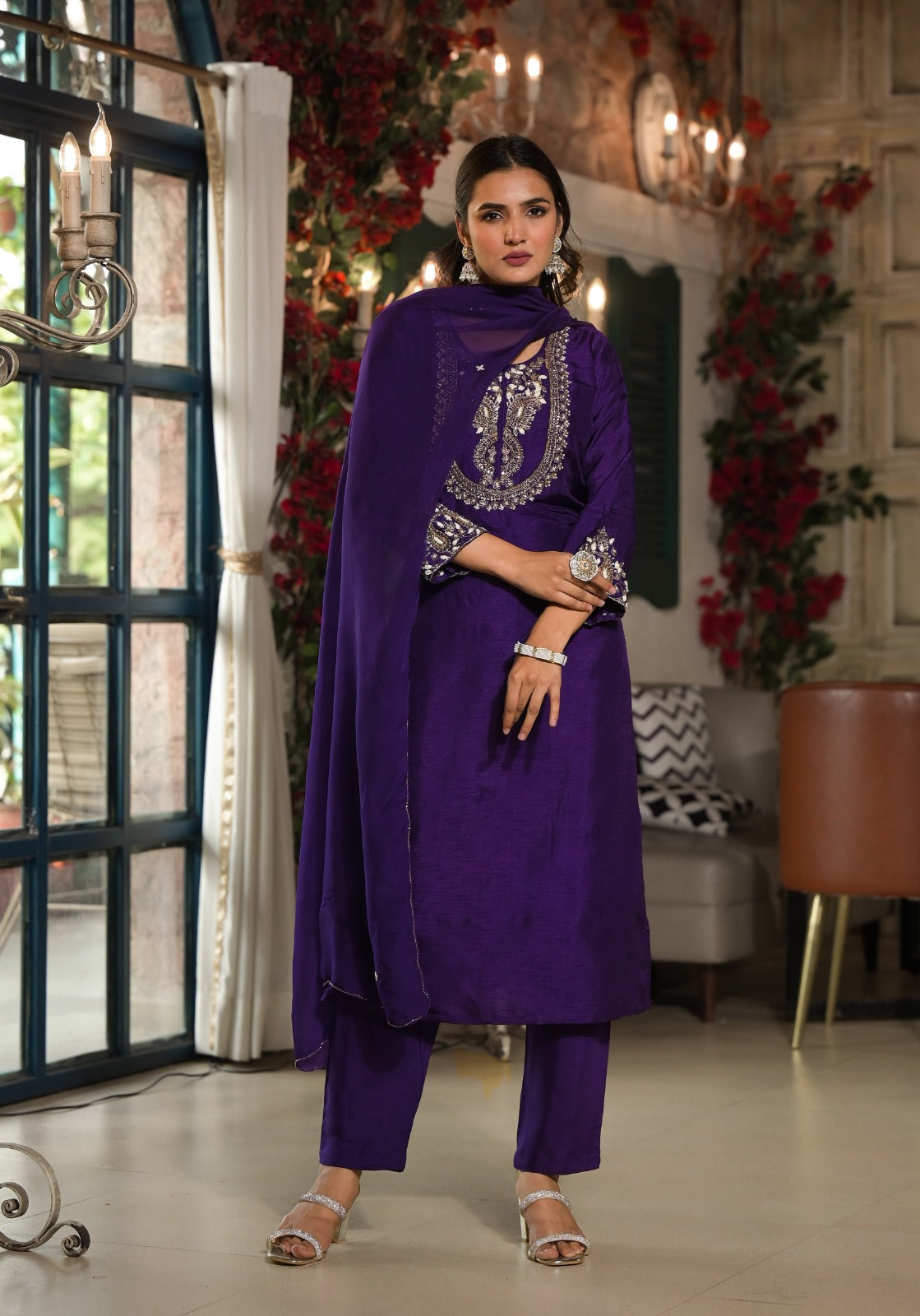 Dola silk embellished suit set !!
