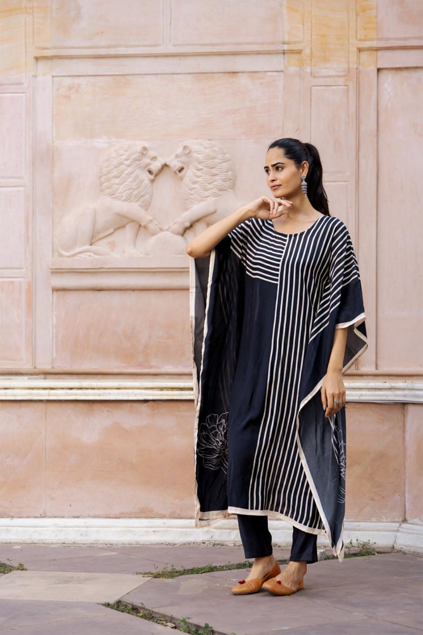 Pure muslin silk digital printed kaftan