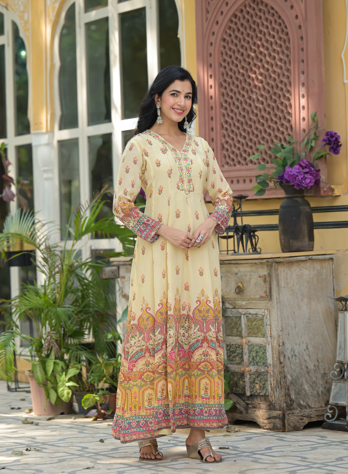 Pretty muslin silk Anarkali suit set