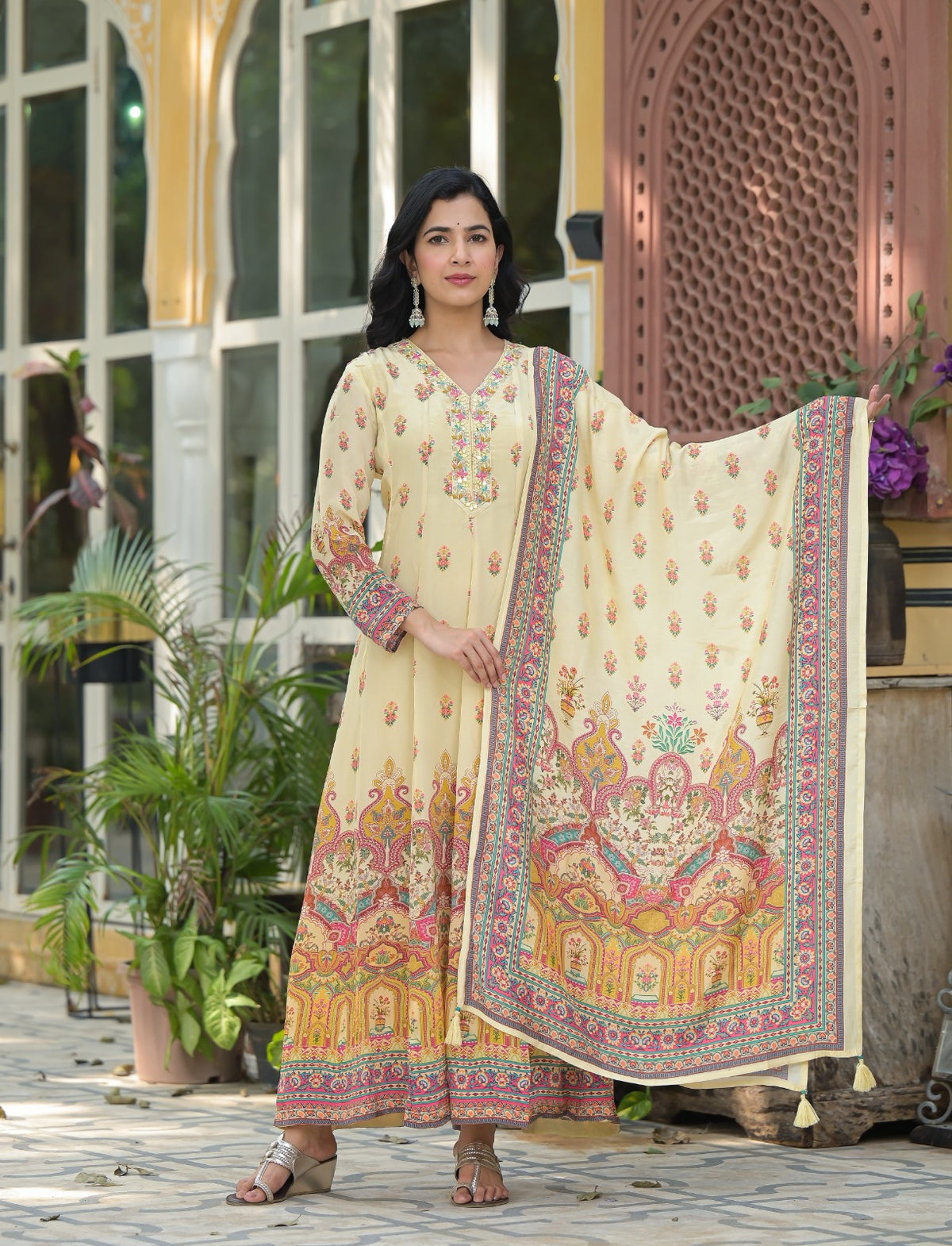 Pretty muslin silk Anarkali suit set