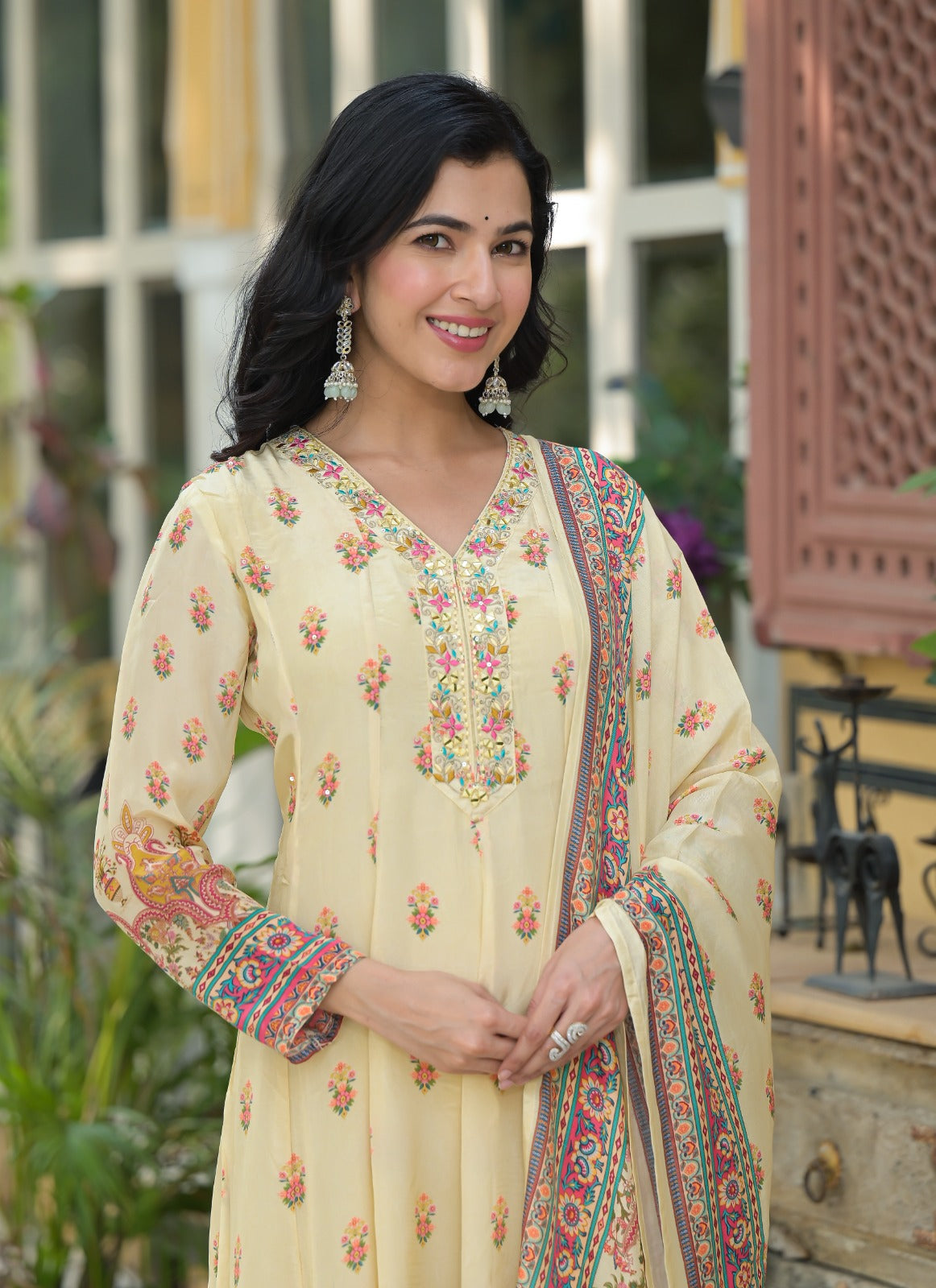 Pretty muslin silk Anarkali suit set