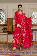 Premium digital printed cotton Anarkali suit in red