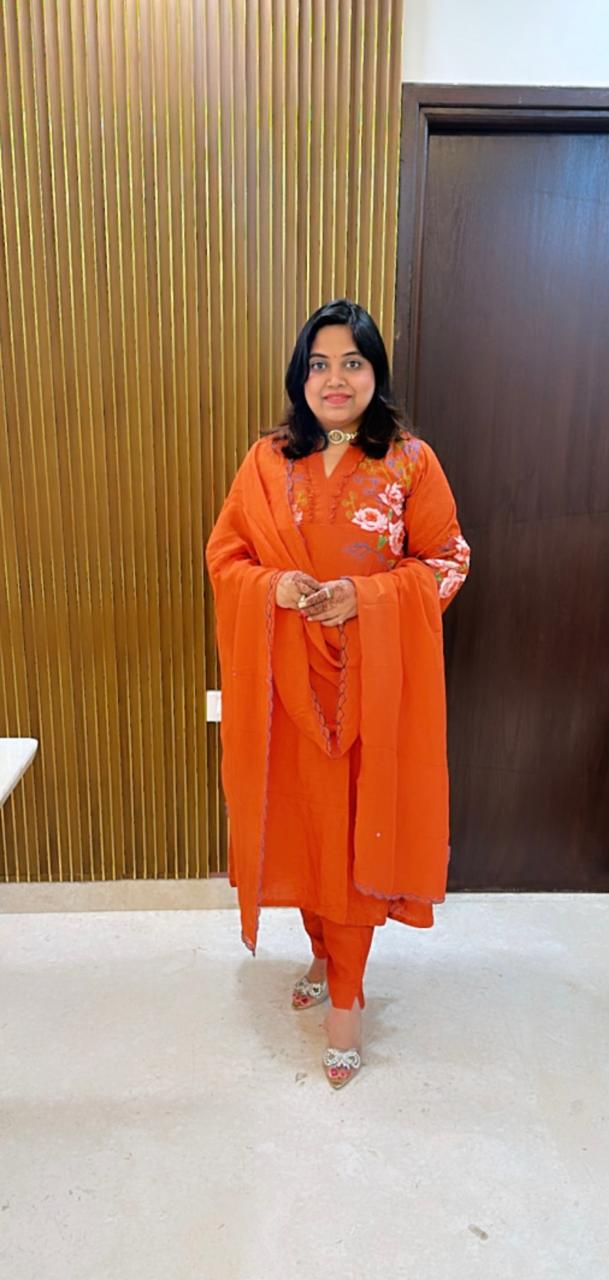 Pretty mul Chanderi embroidery suit set