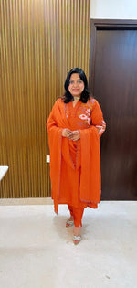 Pretty mul Chanderi embroidery suit set