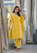 Premium cotton shifli kaftan set with lining and lace detailing