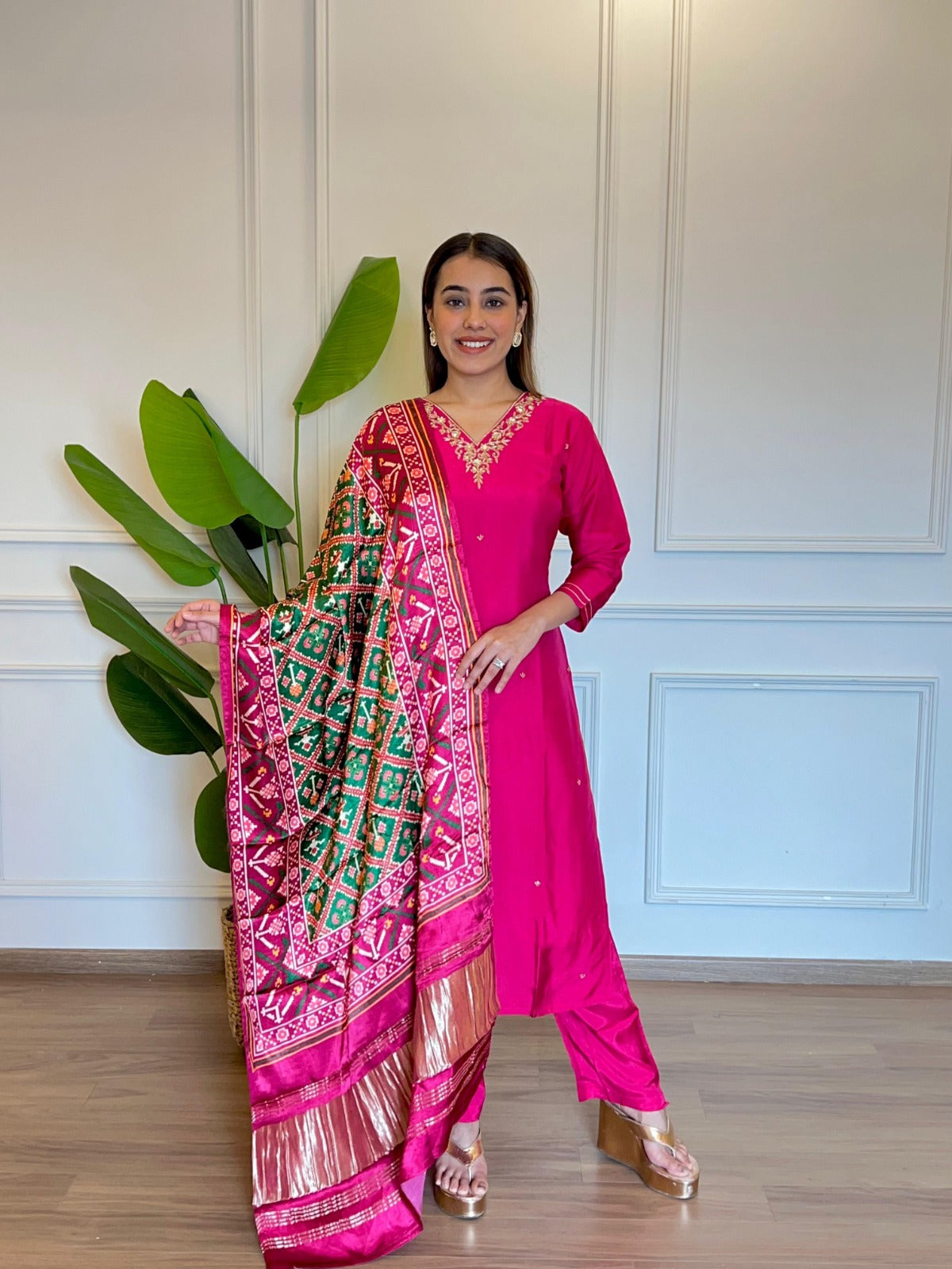 Premium dola silk suit set paired with gaji dupatta